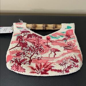 From India To You | Beaded Tropical Handbag w/ Wood Handle